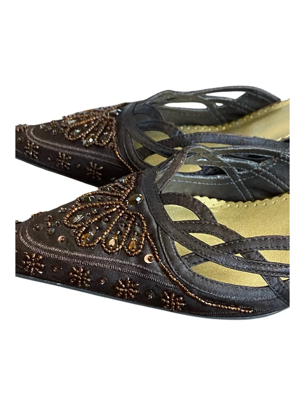 Metro 7 Womens Brown Beaded Gypsy Mule Slide On Heel Shoes Size 8.5 Point Toe